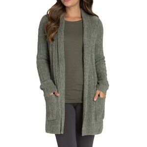 Barefoot Dreams CozyChic Lite Cable Open Knit Cardigan Loden Olive Large